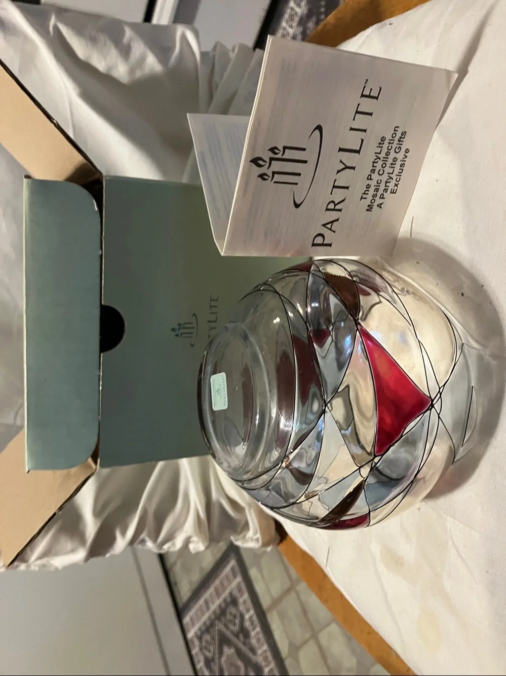 New. Partylite. Mosaic glass red n gold design.  4”-4” candle holder